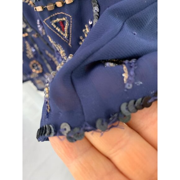 Navy Blue Sequin Embellished Halter Dress Free People Small RL10648 - Picture 10 of 11